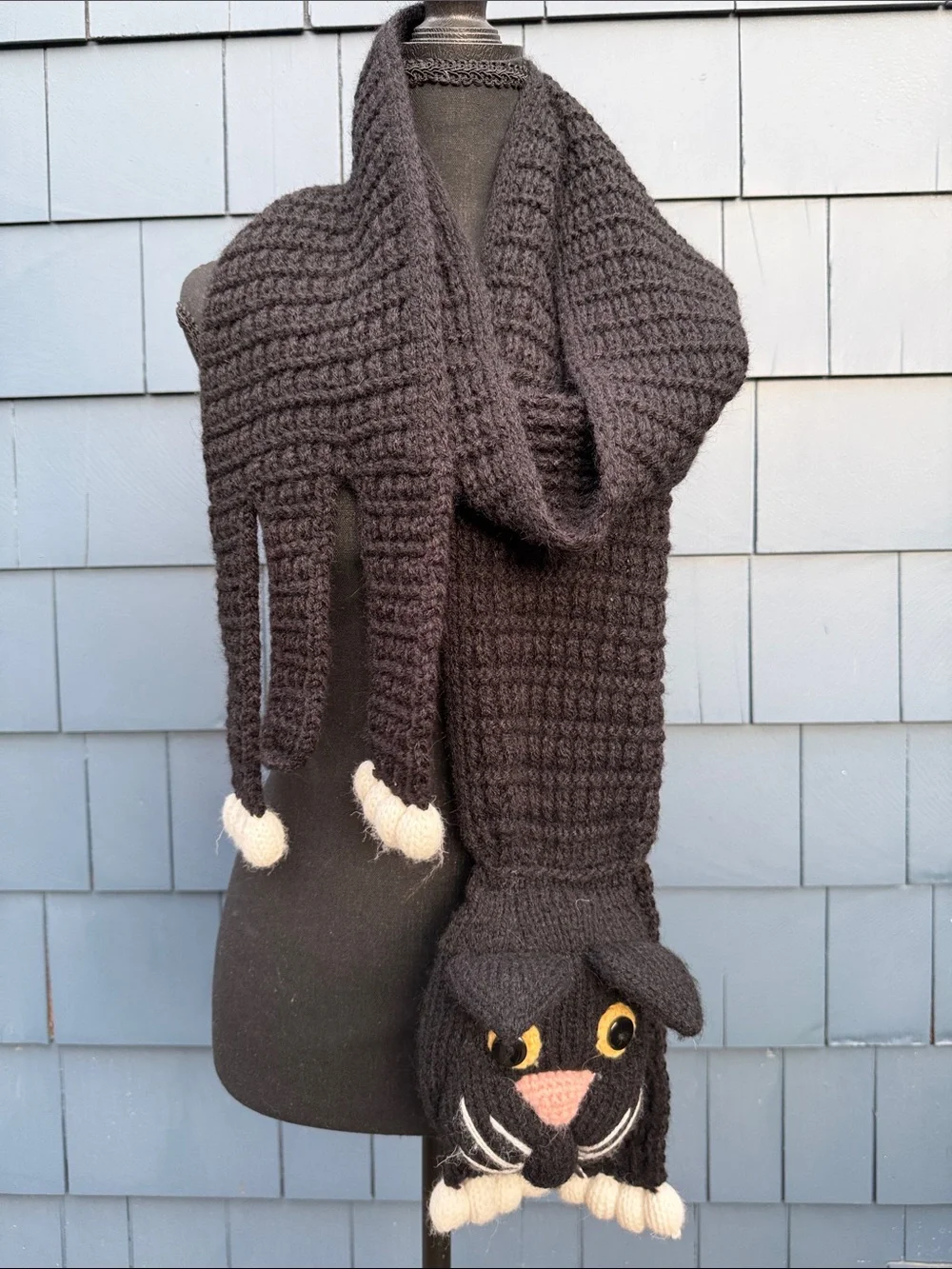 Black Cat Novelty Knit Scarf alpaca blend handmade